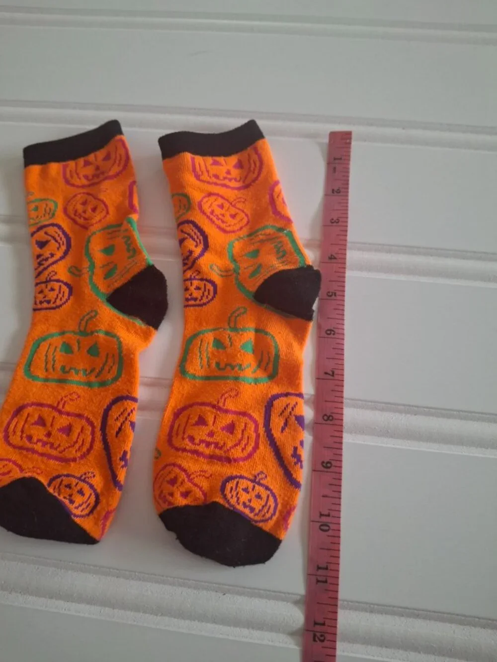 Halloween Pumpkin Crew Socks Orange Jack O Lantern Spooky Kitsch Goth Fall